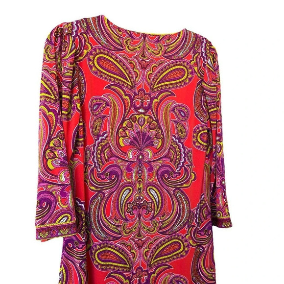 Laundry by Shelli Segal Mod Retro Paisley 70's Go Go V-Neck Dress Size Small - Picture 13 of 13